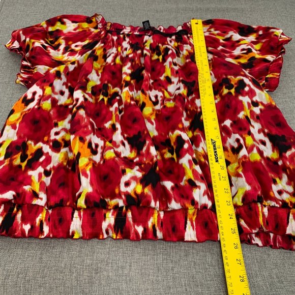 Alfani Women's Floral Pleated Blouse Size 22W Cap Sleeve Red Yellow White Lined - Picture 3 of 15
